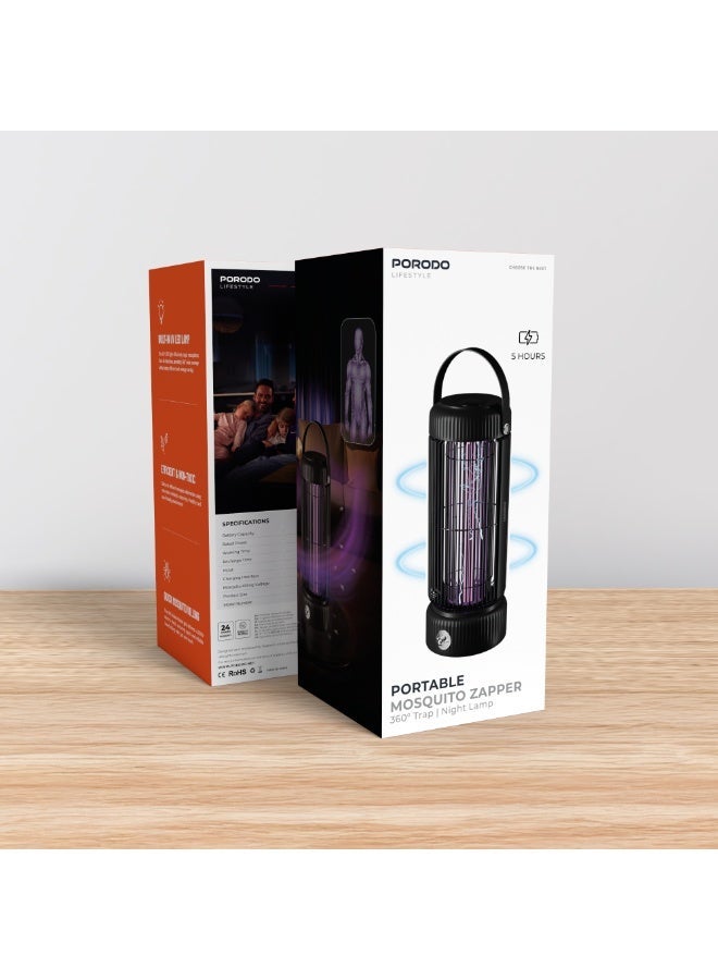 porodo Lifestyle Portable Insect Zapper with 360° Trap & Night Lamp / Built-In UV LED Lamp / Efficient & Non-Toxic / Up to 4 Hours Working  - Black - Image 5
